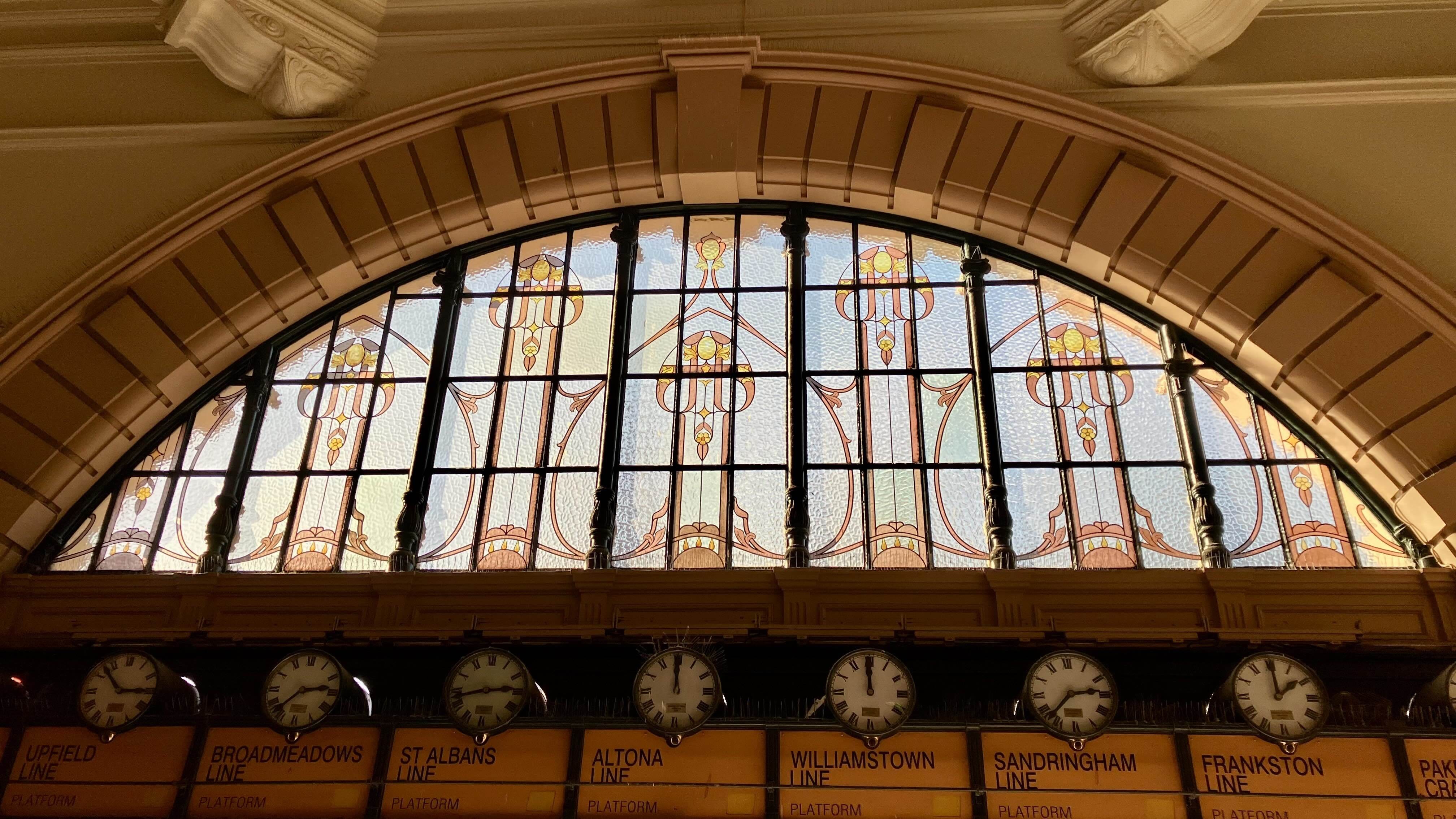AU Melbourne Flinders Street Station Historic window and clocks by Travel Essence