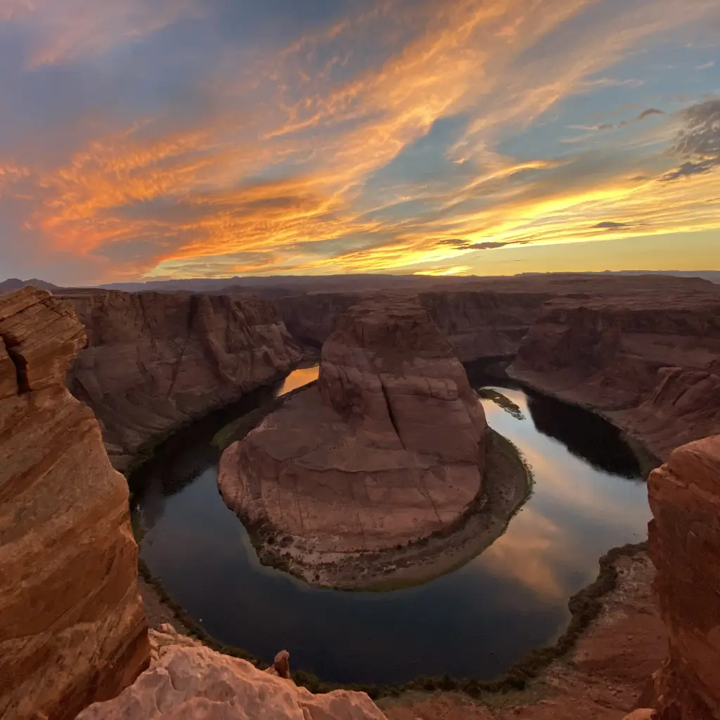 A view over horseshoe bend at sunset
