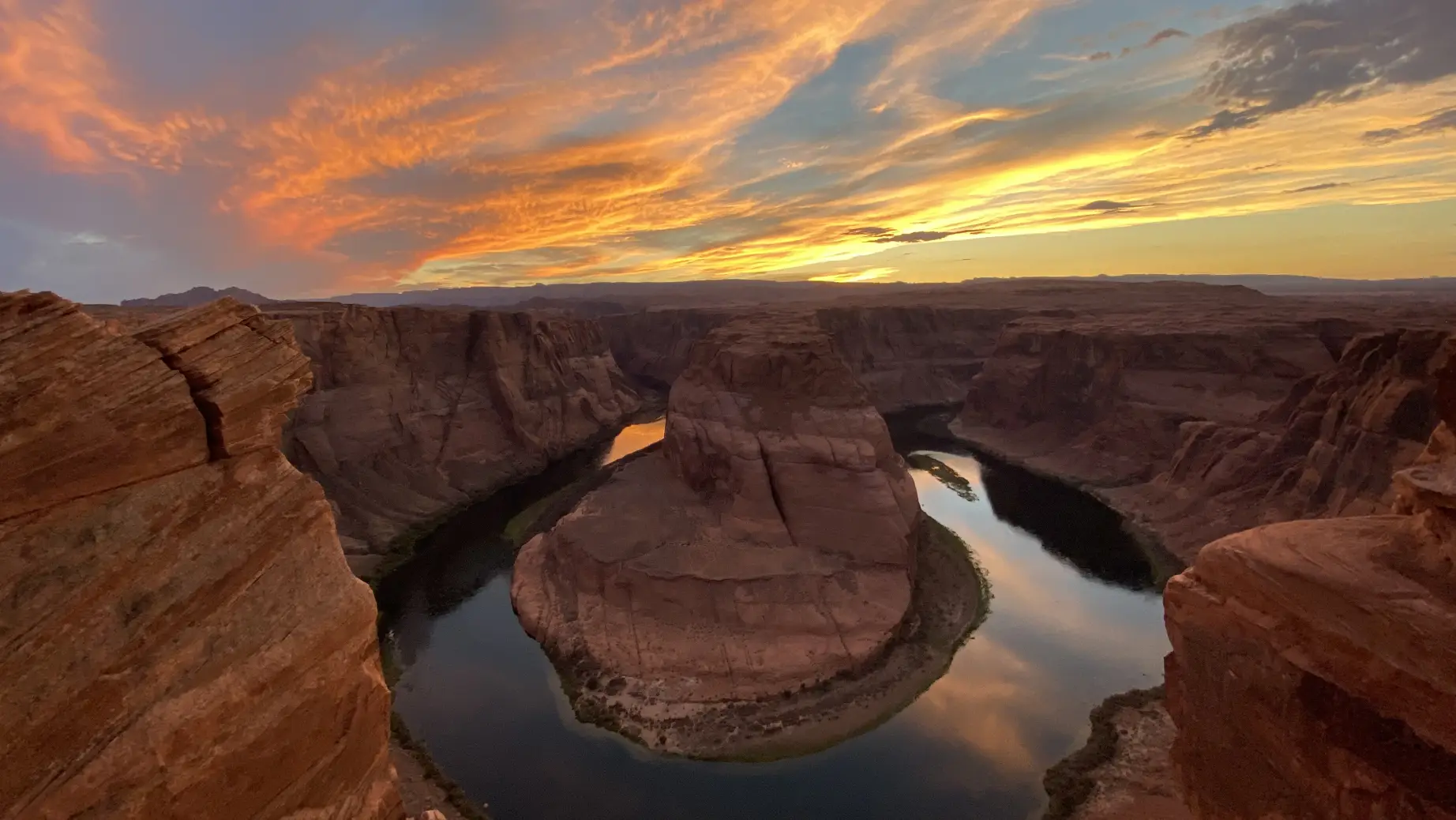 A view over horseshoe bend at sunset