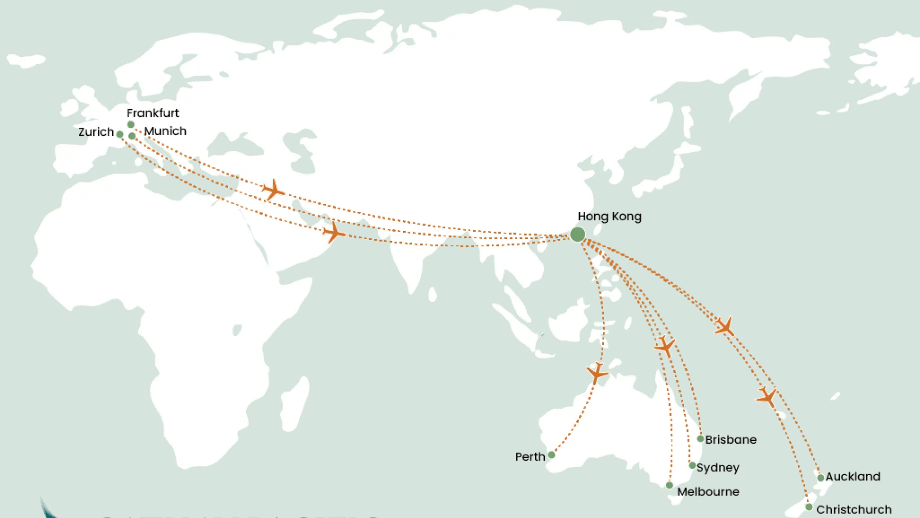TE DE Cathay Pacific Flüge AUS NZ Anreise auf einer Karte