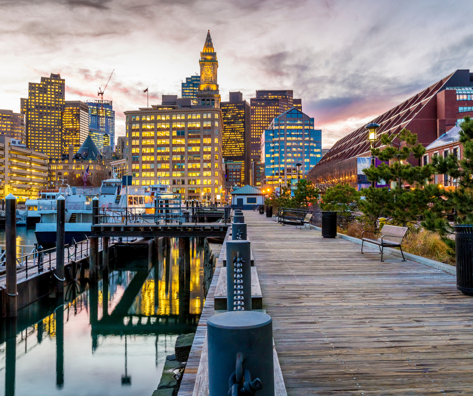 US New England Boston View skyline harbour