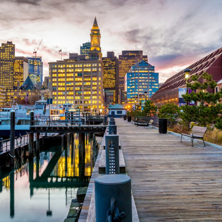 US New England Boston View skyline harbour