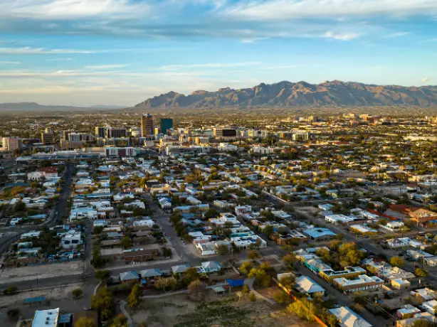 US Arizona Tucson aerial view with mountains