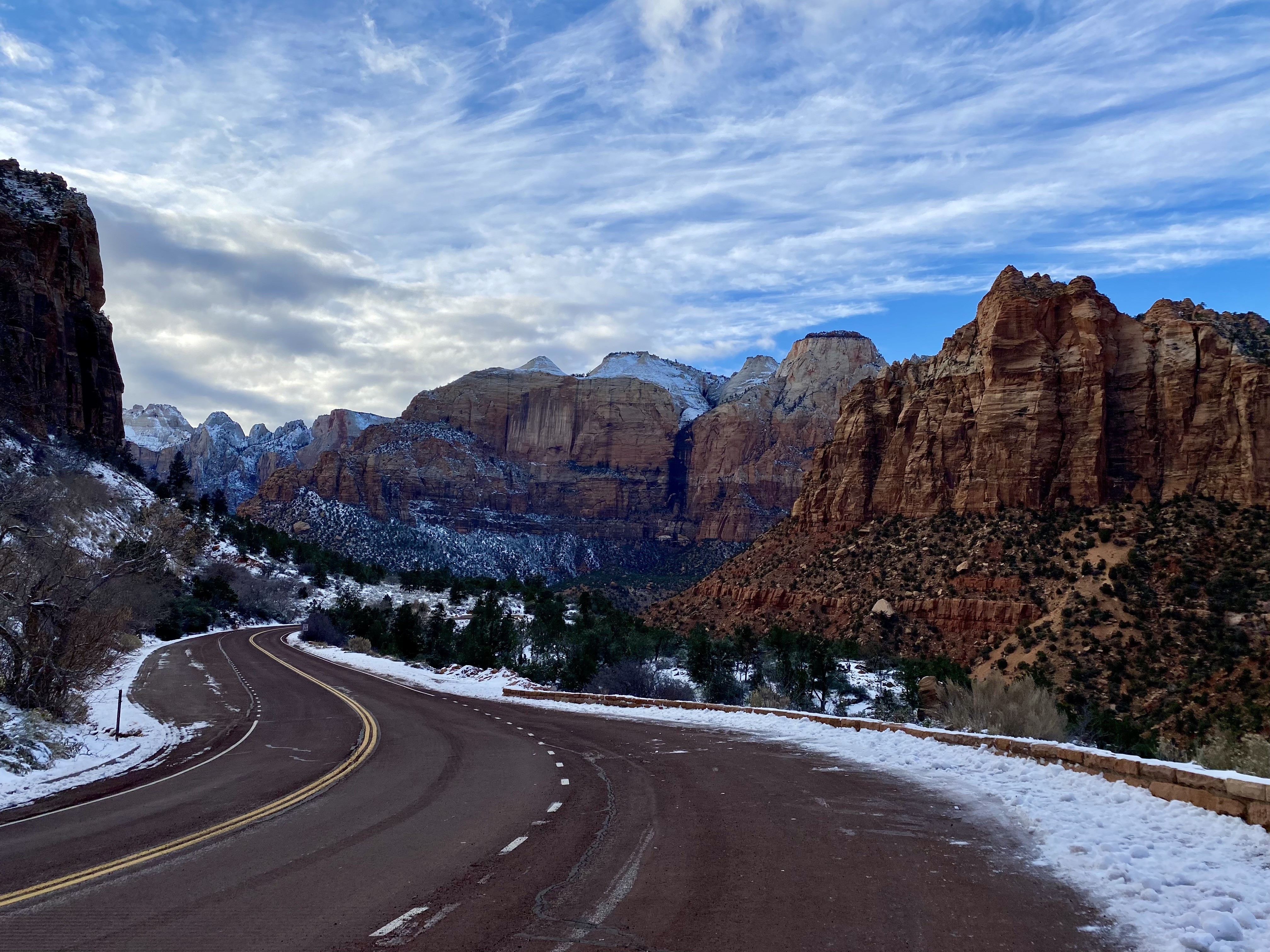 US Utah Zion NP winter road drive