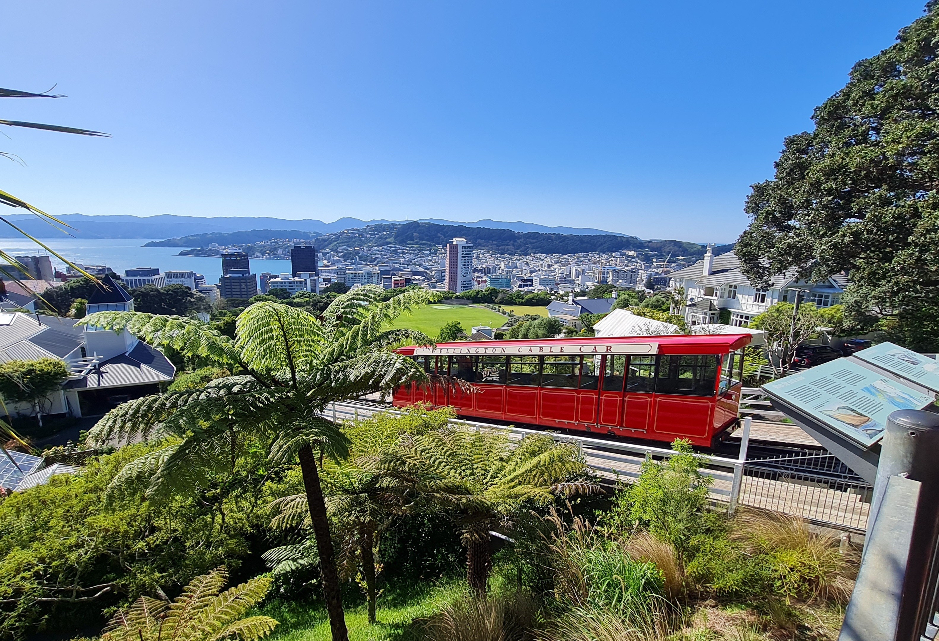Wellington Cable Car und Ausblick auf die Stadt