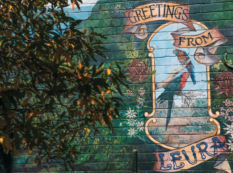 Wandgemälde mit Papageien von der Stadt leura in Australien