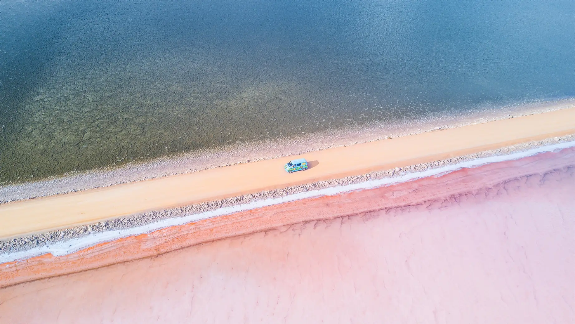 Van driving along Lake Macdonnell, Eyre Penninsula, SA