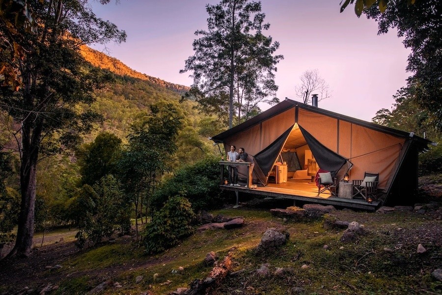Glamping tent surrounded by nature