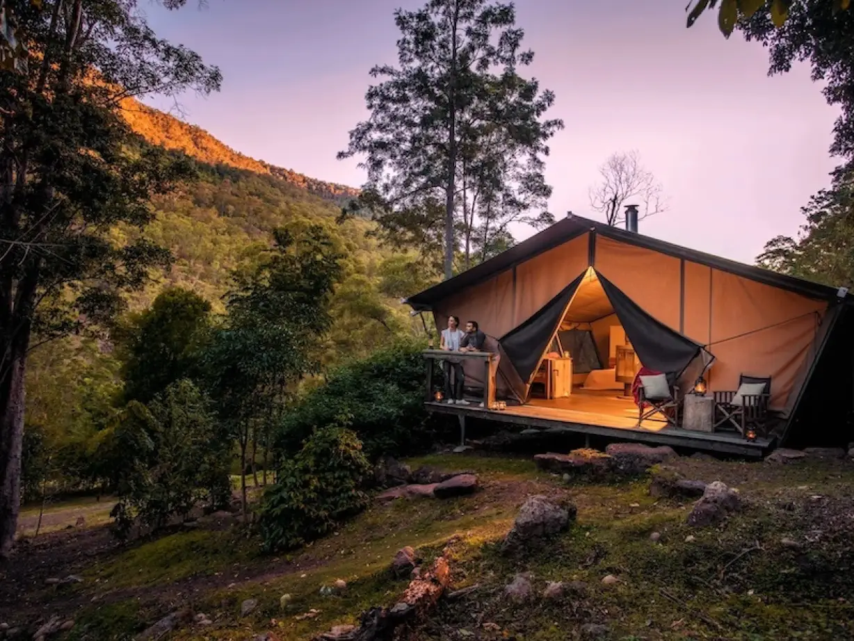 Glamping tent surrounded by nature
