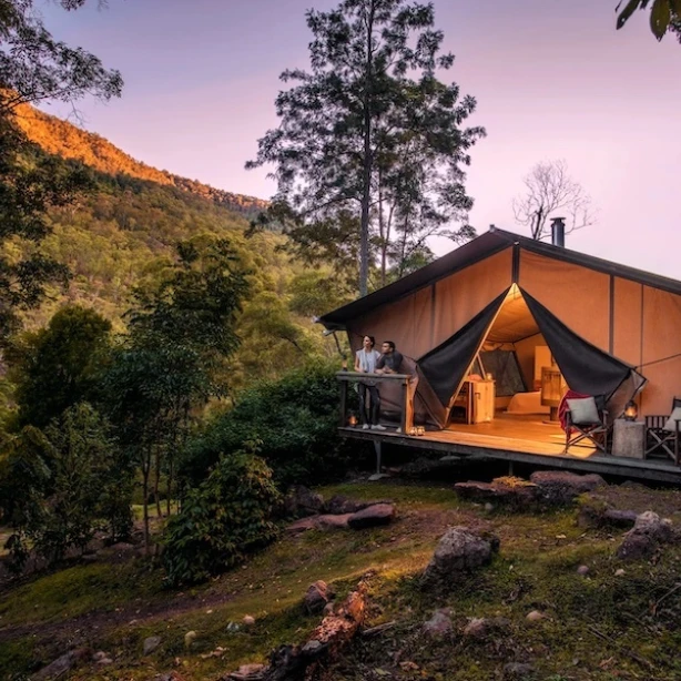 Glamping tent surrounded by nature