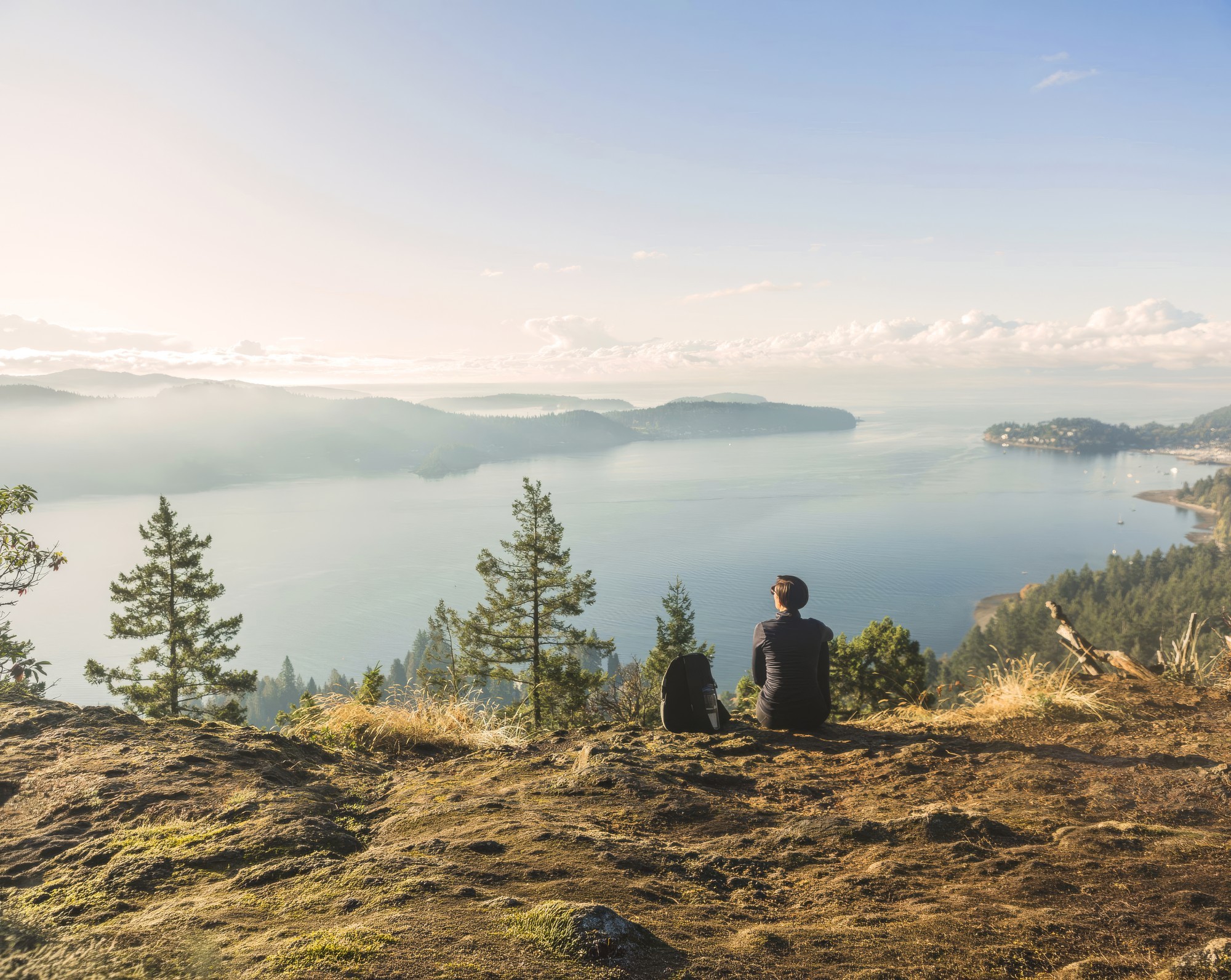 woman looking out at the scenic view, sunshine coast, canada