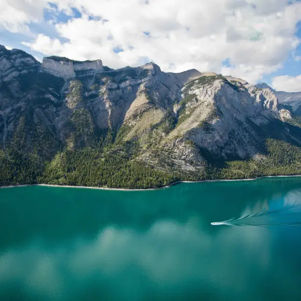 Can above banff national park aerial lake Minnewanka Summer paul zizka incms