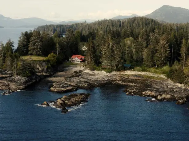 Can pacific rim bamfield 6657 Outer Shores Lodge aerial view