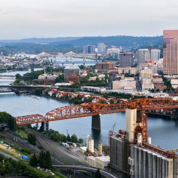 US Oregon Portland aerial view of the city