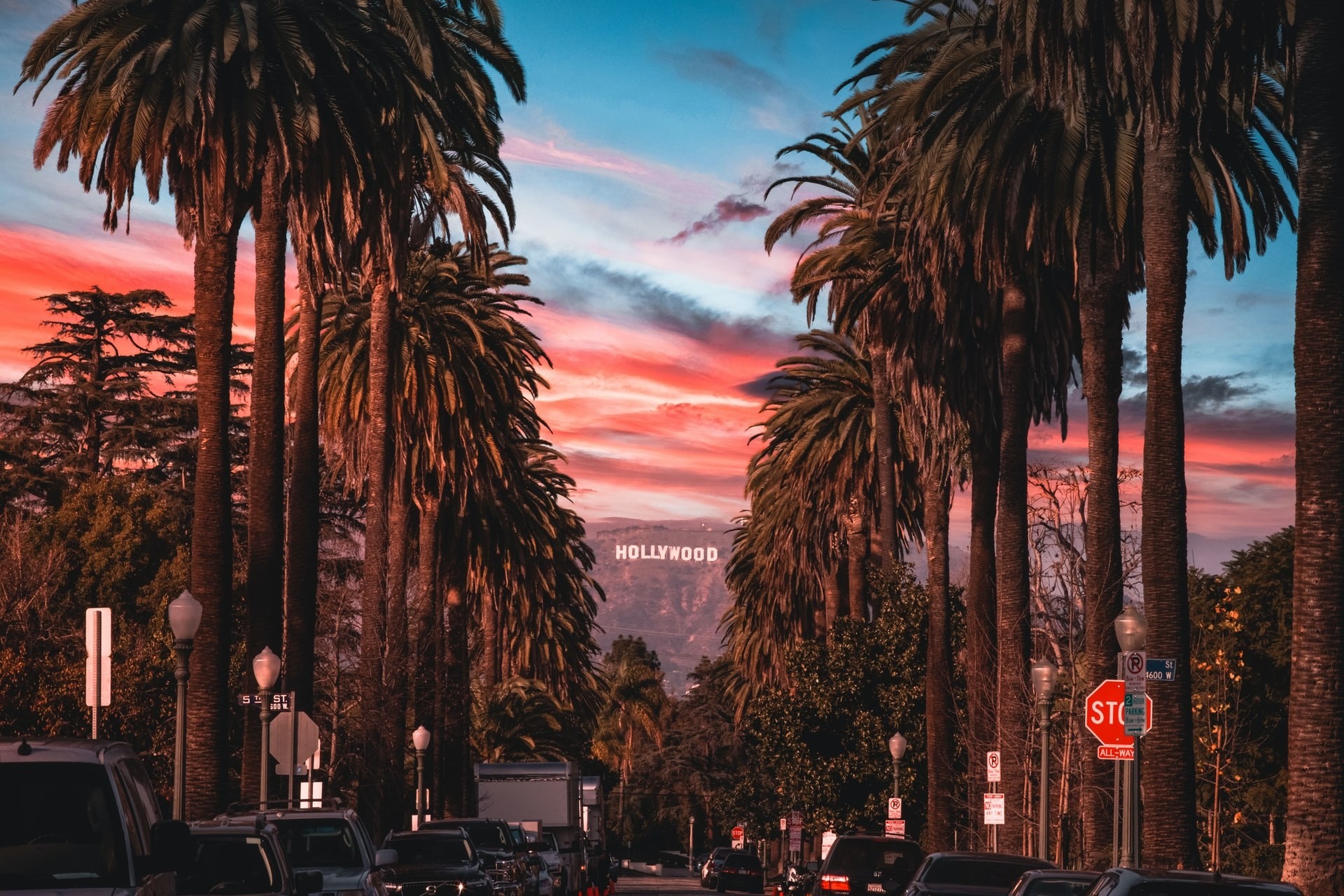US CA Los Angeles Hollywood Blvd sunset palm trees Jake blucker unsplash