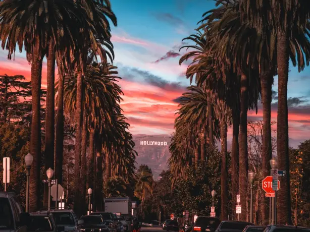 US CA Los Angeles Hollywood Blvd sunset palm trees Jake blucker unsplash