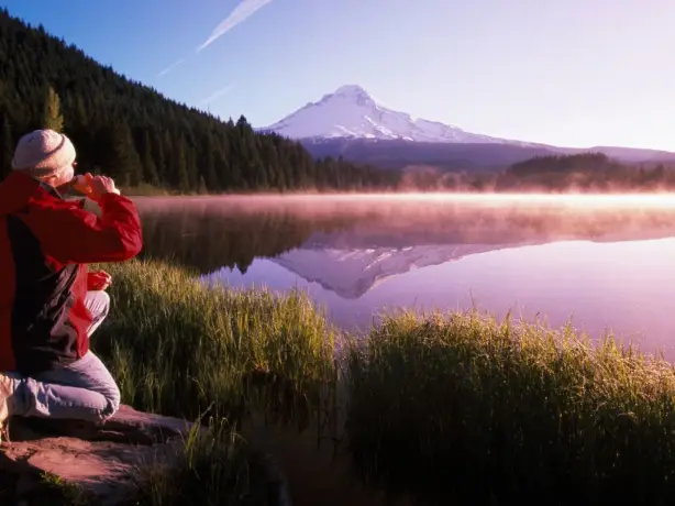 US Oregon Mount Hood man hiking