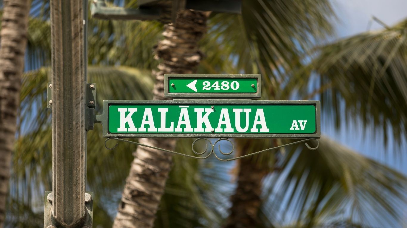 US Honolulu Oahu Wakiki Beach Kalakaua Ave sign