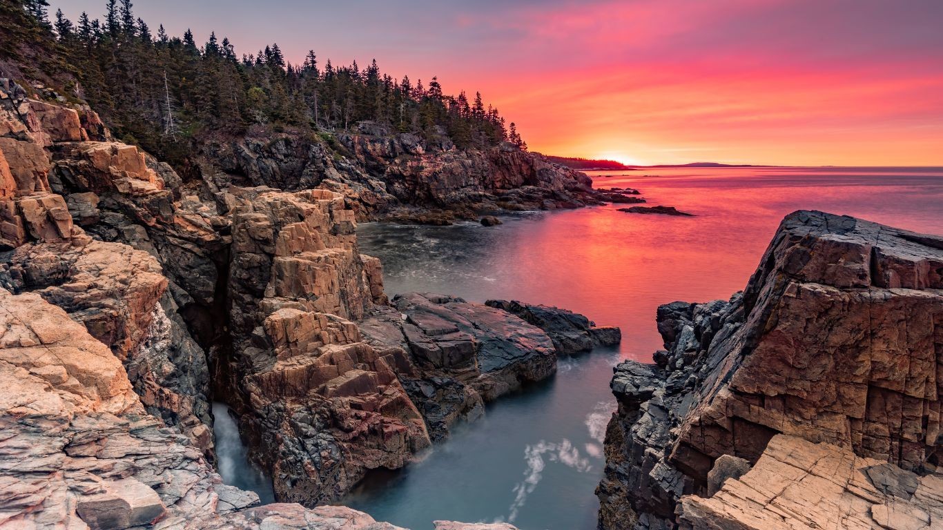USA Maine Acadia National Park sunset