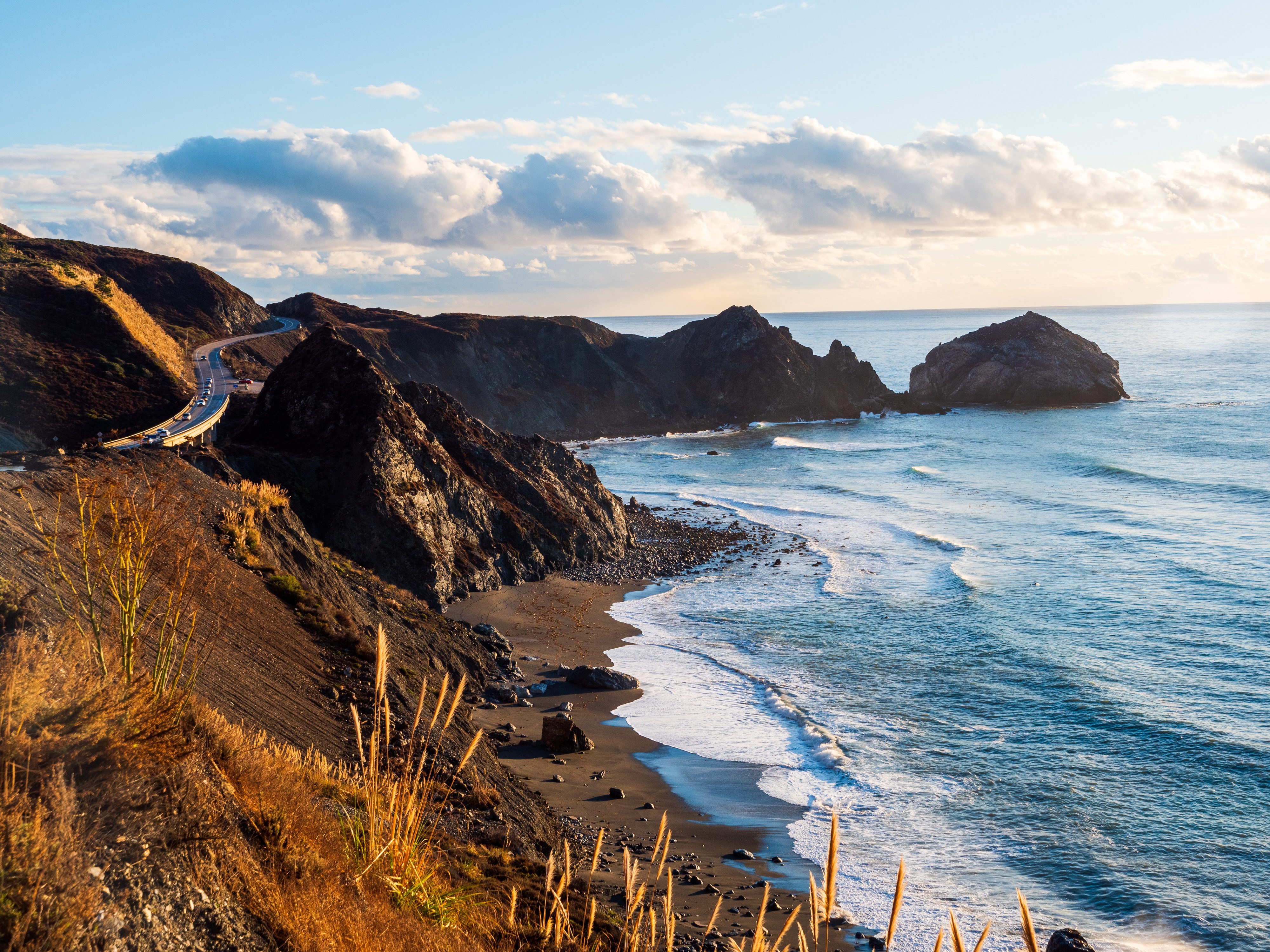 A wide angle view of California's Big Sur during sunset