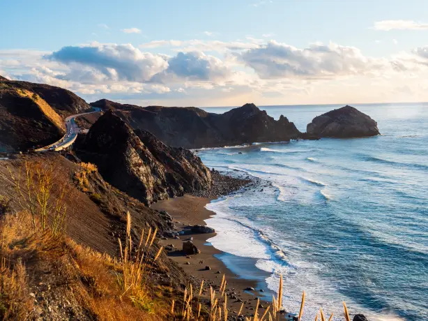 A wide angle view of California's Big Sur during sunset
