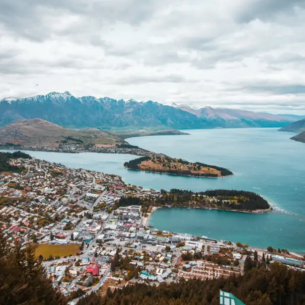 Luchtfoto van Queenstown, Nieuw-Zeeland