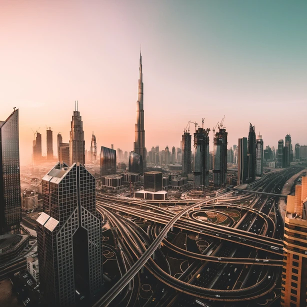 Uitzicht op de skyline en straten van Dubai