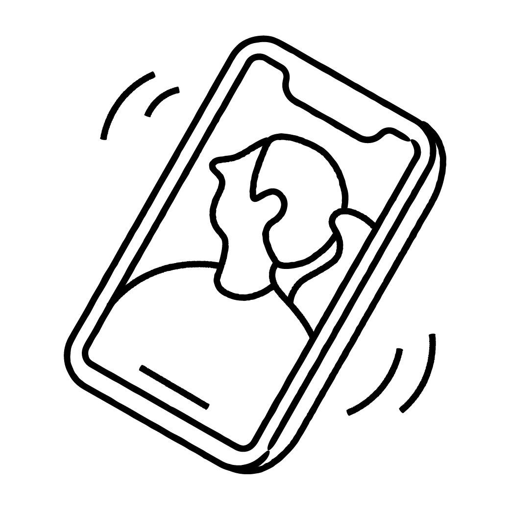 Een illustratie van een mobiele telefoon die overgaat met een vrouw op het scherm