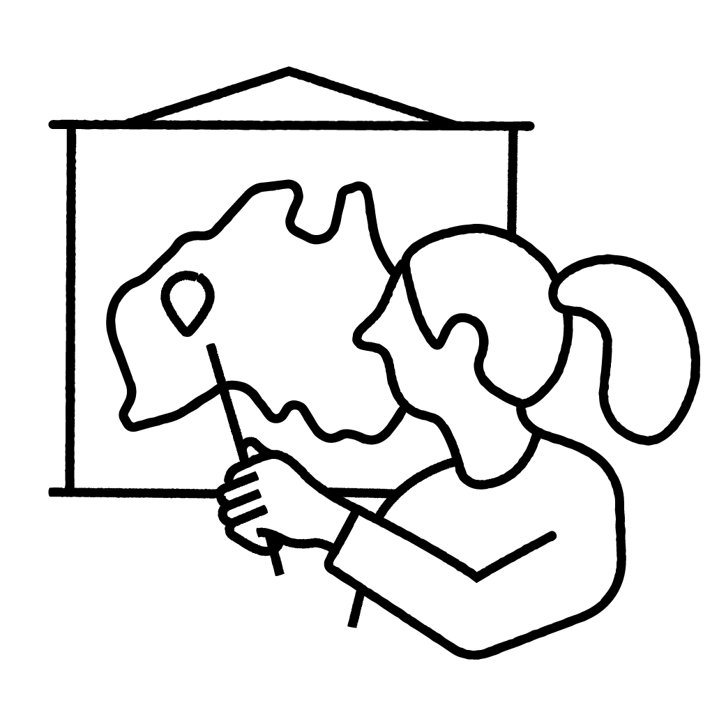 Een illustratie van een vrouw die een locatie op een kaart laat zien