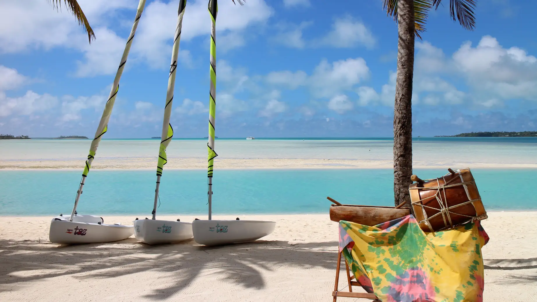 Cook Islands Aitutaki Lagoon Resort boats and drums