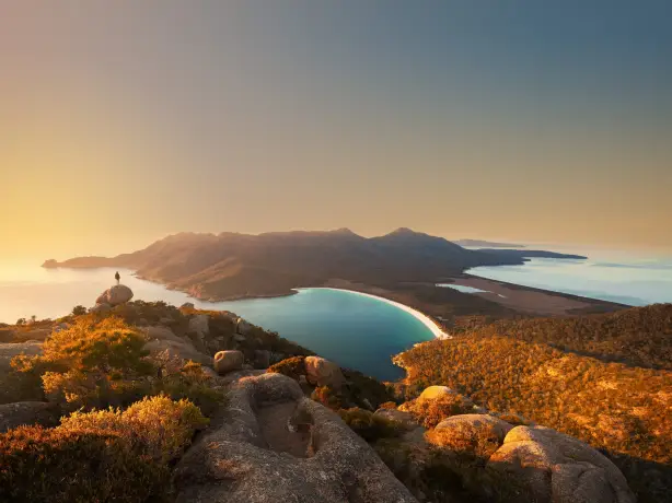 Australia, Tasmania Wineglass Bay Aerial Sunset