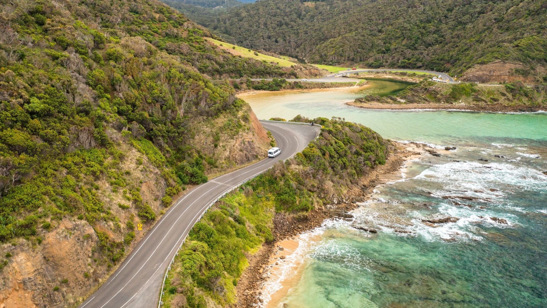 Car driving along the Great Ocean Road In Victoria, Australia
