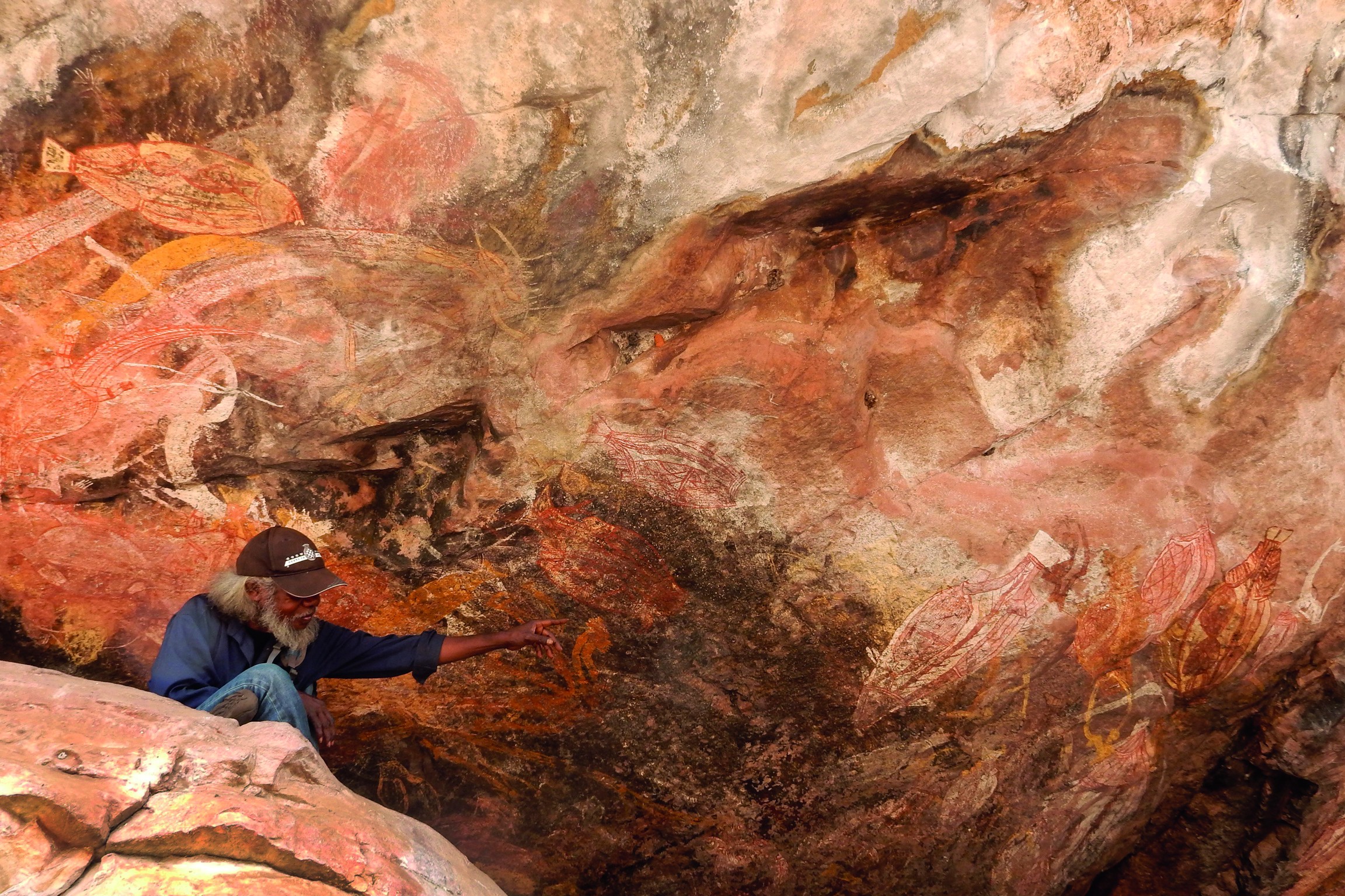An aboriginal man shows rock art on cultural tour