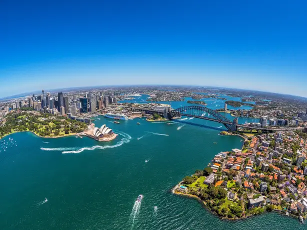 Luftaufnahme des Sydney Opera House und der Sydney Harbour Bridge