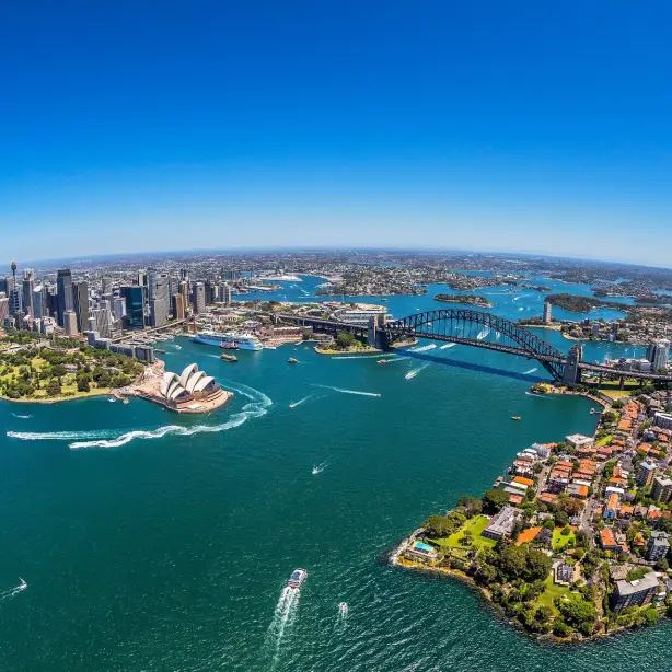 Luchtfoto van Sydney Opera House en Sydney Harbour Bridge