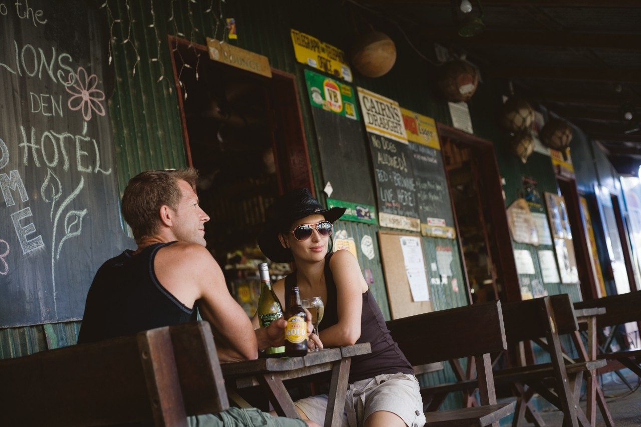 Couple sitting in a pub in Australia