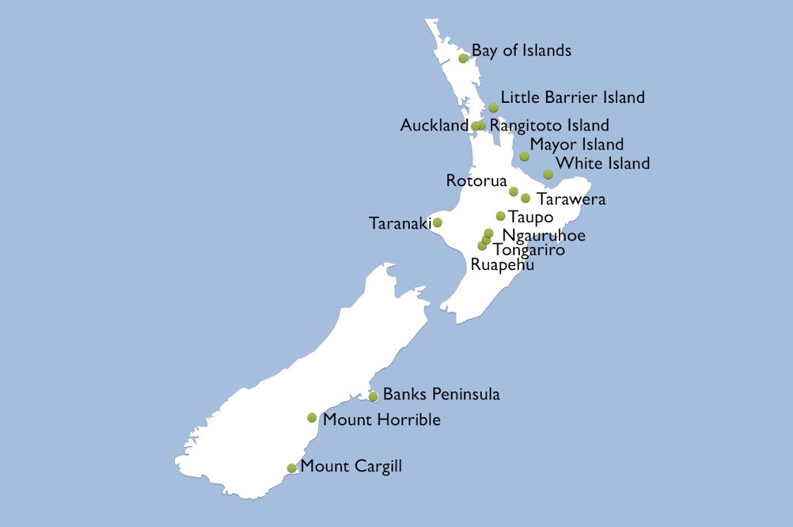 Kaartje vulkanen NZ