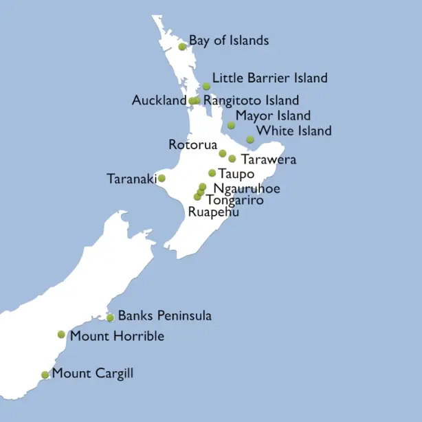 Kaartje vulkanen NZ