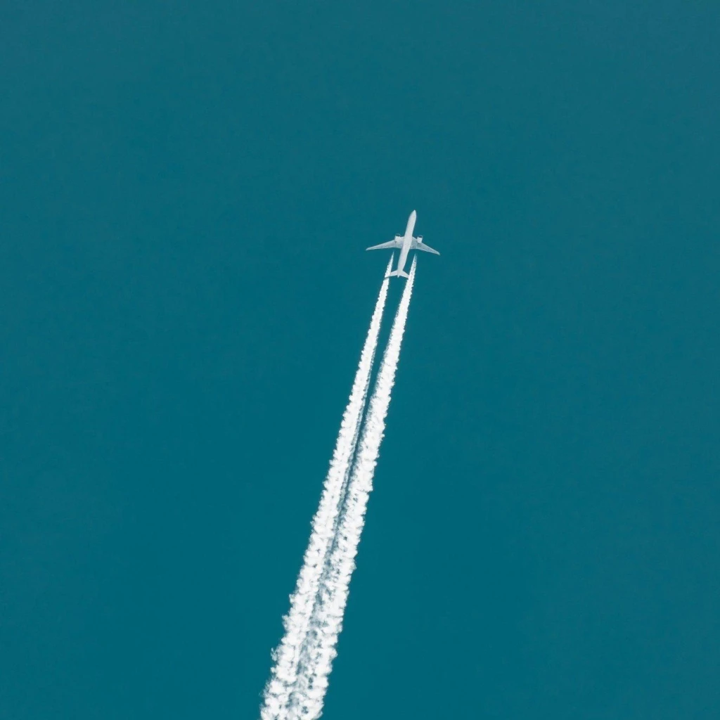 Flugzeug am Himmel mit Kondensstreifen