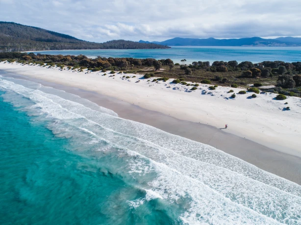 Aerial view on Ocean Beach Maria Island in Tasmania, Australia