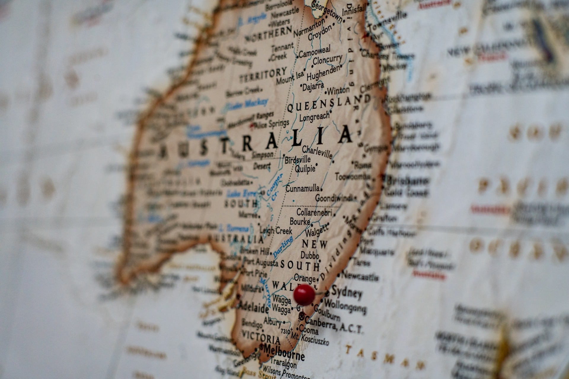 Eine Nahaufnahme von Australien auf der Landkarte