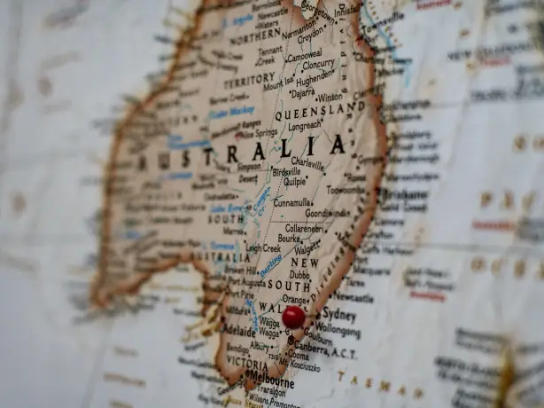 Eine Nahaufnahme von Australien auf der Landkarte