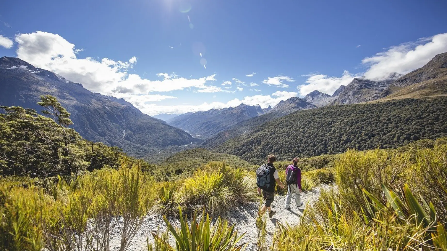 Neuseeland, Südinsel - Freunde wandern auf dem Routeburn Track in Fiordland