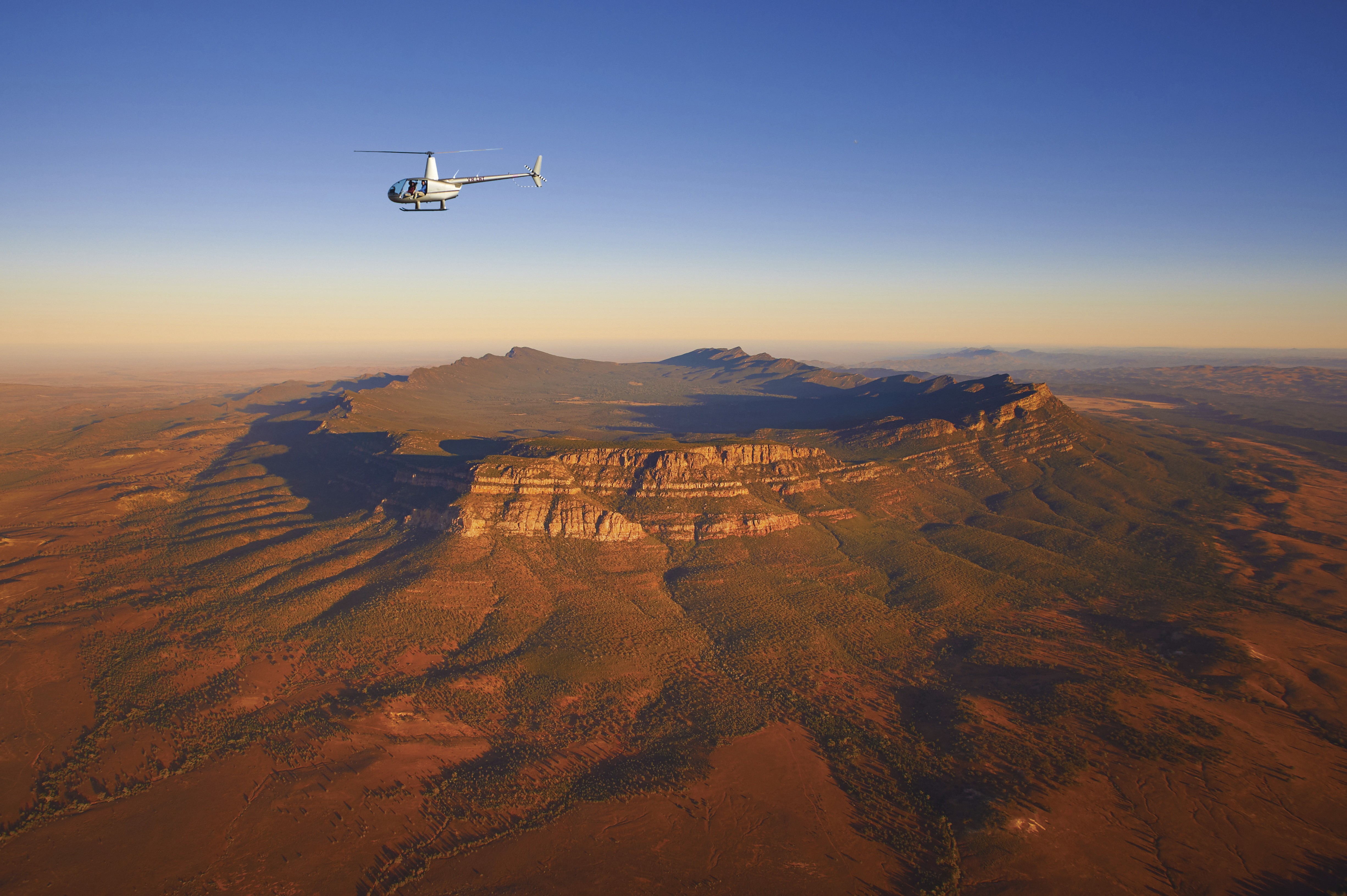 Helicopter flying over Flinders Ranges