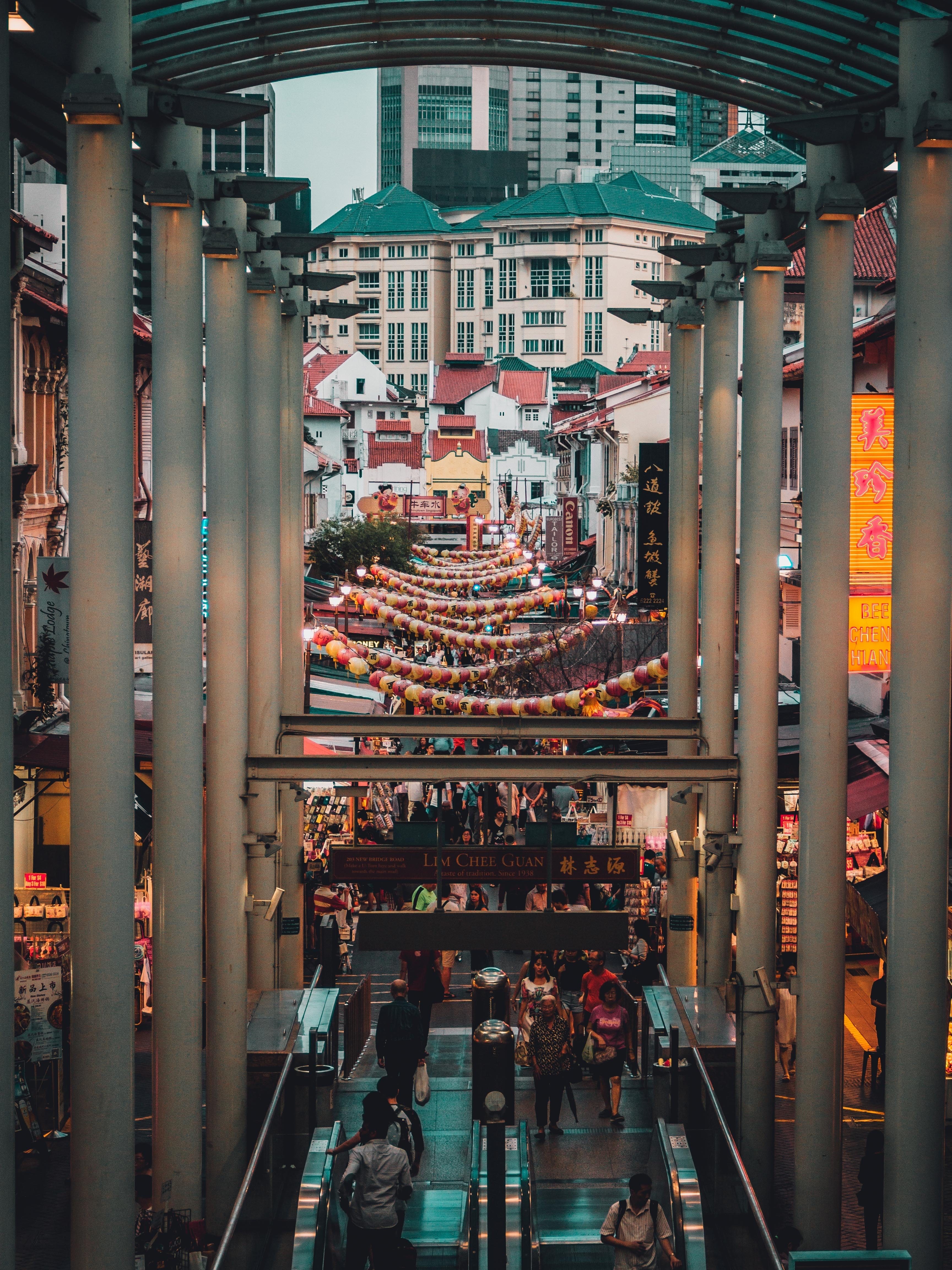 Over view of a busy market in chinatown, Singapore