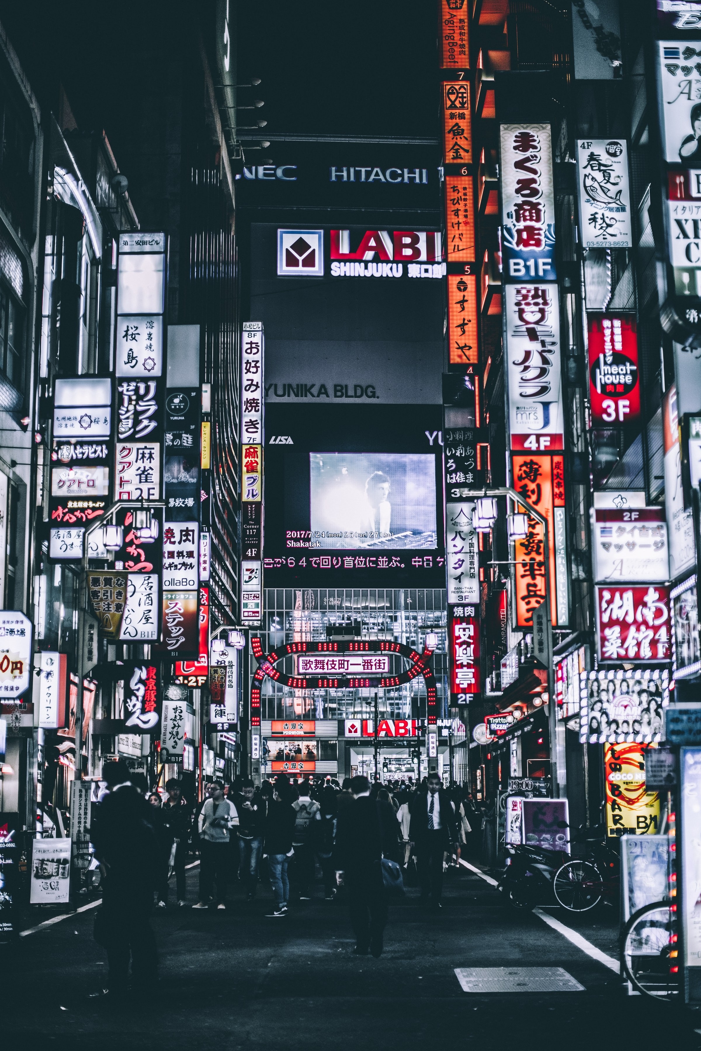 Busy streets of Tokyo with LED lights at night