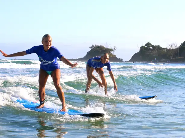 Aus byron bay surfing lesson women sea partner see and do active