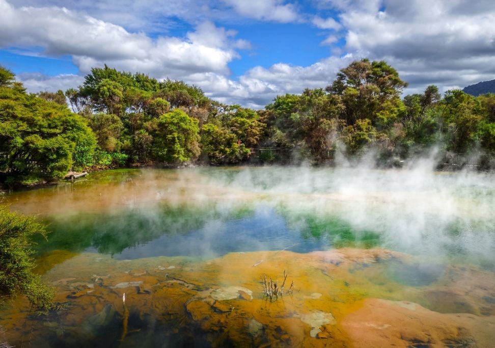 Mist rising on thermal lake rotorua