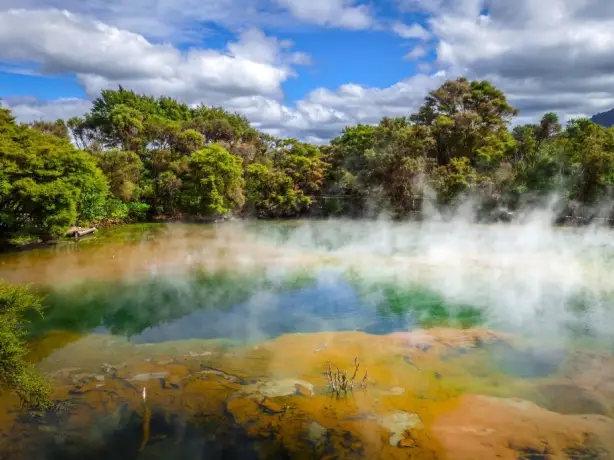 Mist rising on thermal lake rotorua