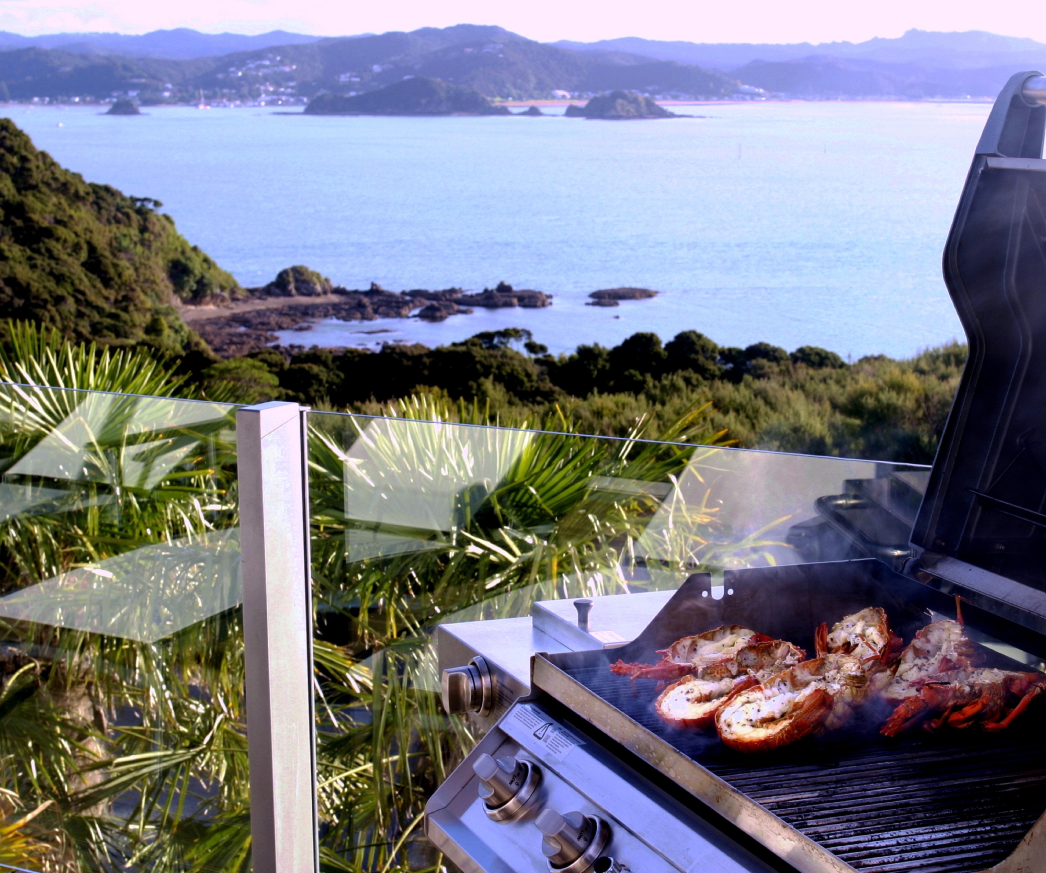 Flusskrebse beim Grillen mit Blick aufs Meer in Neuseeland